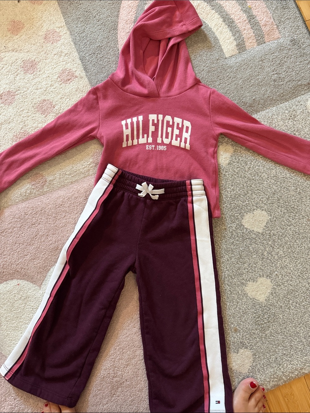 Tommy Hilfiger Pink Hooded Top with Burgundy Track Pants